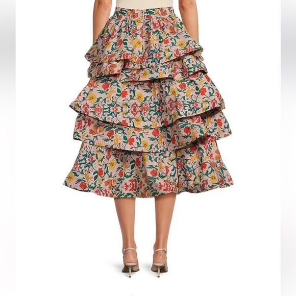 Buru Teagan Floral Print Tiered Ruffle Midi Pocketed A-Line Skirt NWT Party - Picture 12 of 14
